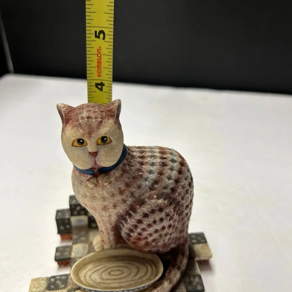 Decorative Ceramic Cat Figurine with Bowl - Beige & Brown
